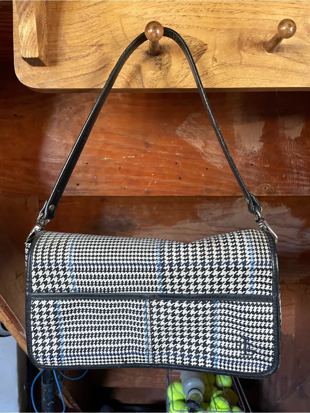 Ralph Lauren Black & White Houndstooth Shoulder Bag with Blue Accents